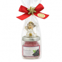 Badesalz 60g dekoriert mit Engel in Cello, Schwarze Ribisel 