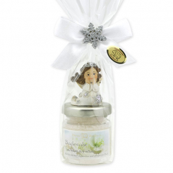 Badesalz 60g dekoriert mit Engel in Cello, Schneerose 