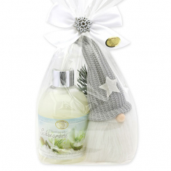 Liquid soap 250ml with a gnome in a cellophane bag, Christmas rose white 