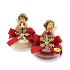 Schafmilchseife rund 100g in der Dose dekoriert mit Engel, Classic/Granatapfel 