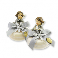 Sheep milk soap round 100g deocrated with an angel, Classic/christmas rose white 