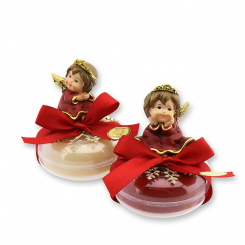 Schafmilchseife rund 100g in Dose dekoriert mit Engel, Classic/Granatapfel 