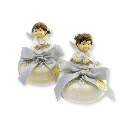 Sheep milk soap round 100g in a box deocrated with an angel, Classic/christmas rose white 