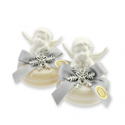 Sheep milk soap round 100g in a box deocrated with an angel, Classic/christmas rose white 