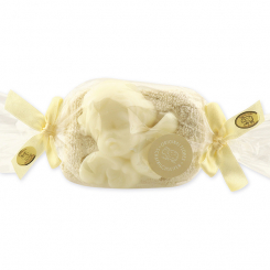 Schafmilchseife Engelskopf mit Flügel 108g dekoriert auf Waschlappen in Cello, Classic 