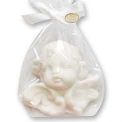 Schafmilchseife Engelskopf mit Flügel 108g in Cello, Schneerose 