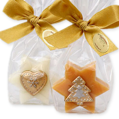Sheep milk soap star 20g decorated with christmas decorations in a cellophane, Classic/Swiss pine 