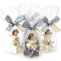Sheep milk star soap 20g decorated with an angel in a cellophane, Classic/christmas rose silver 