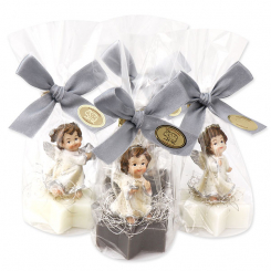 Sheep milk star soap 20g decorated with an angel in a cellophane, Classic/christmas rose silver 
