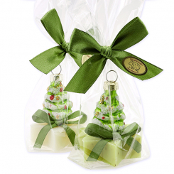 Schafmilchseife Stern midi 20g dekoriert mit Glasbaum in Cello, Classic/Eisenkraut 