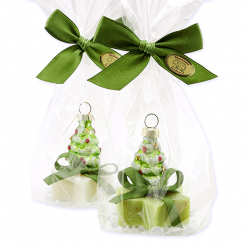 Sheep milk star soap 20g decorated with a glastree in a cellophane, Classic/verbena 