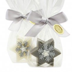 Sheep milk soap star 20g decorated with a snowflake in a cellophane, Classic/christmas rose silver 