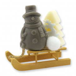 Sheep milk soap snowman 40g and tree 24g decorated with a deer on a sledge, Classic/christmas rose silver 