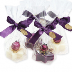 Schafmilchseife Stern midi 20g dekoriert mit Glaskugel in Cello, Classic/Holunder 