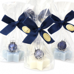 Schafmilchseife Stern midi 20g dekoriert mit Glaskugel in Cello, Classic/Eisblume 