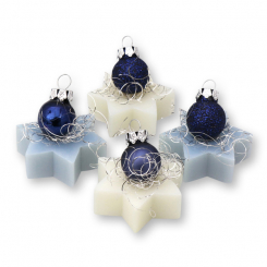 Schafmilchseife Stern midi 20g dekoriert mit Glaskugel, Classic/Eisblume 