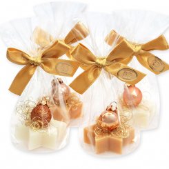 Schafmilchseife Stern 20g dekoriert mit Glaskugel in Cello, Classic/Zirbe 