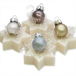 Sheep milk star soap 20g decorated with a christmas ball, Christmas rose white 