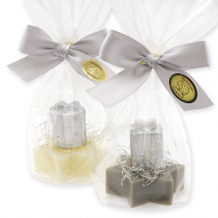 Sheep milk star soap 20g decorated with a present in a cellophane, Classic/christmas rose silver 