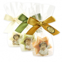 Schafmilchseife Stern midi 20g dekoriert mit Engel in Cello, sortiert 