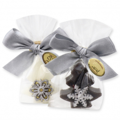 Sheep milk soap tree 16g decorated with a star/snowflake in a cellophane, Classic/christmas rose silver 