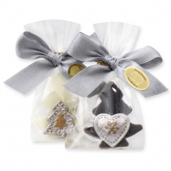 Sheep milk soap tree 16g decorated with christmas motives in a cellophane, Classic/christmas rose silver 