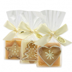 Sheep milk soap 35g decorated with gingerbread in a cellophane, Classic/Swiss Pine 