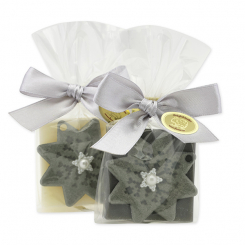 Sheep milk soap 35g decorated with a star in a cellophane, Classic/christmas rose silver 