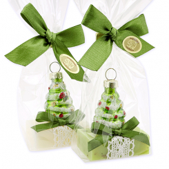 Sheep milk guest soap 25g decorated with a glastree in a cellophane, Classic/verbena 