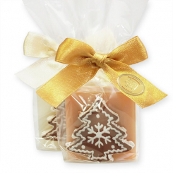 Sheep milk soap 35g decorated with a gingerbread-tree in a cellophane, Classic/quince 