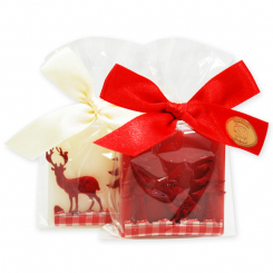 Sheep milk soap 35g decorated with a forest-ribbon in a cellophane, Classic/pomegranate 