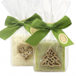 Sheep milk soap 35g decorated with christmas motives in a cellophane, Classic/verbena 