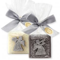 Sheep milk soap 35g decorated with an angel in a cellophane, Classic/christmas rose silver 