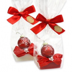 Sheep milk soap 35g decorated with a christmas ball in a cellophane, Classic/pomegranate 