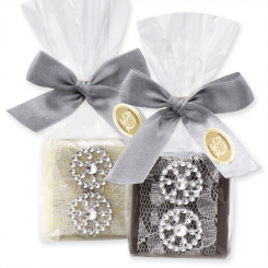 Sheep milk soap 35g decorated with a ribbon in a cellophane, Classic/christmas rose silver 