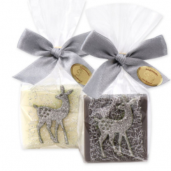 Sheep milk soap 35g decorated with a deer in a cellophane, Classic/christmas rose silver 