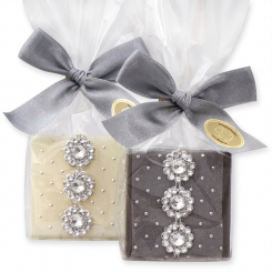 Sheep milk soap 35g decorated with a ribbon in a cellophane, Classic/christmas rose silver 