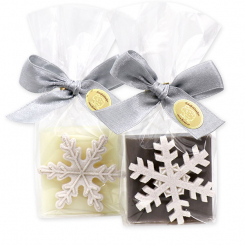 Sheep milk soap 35g decorated with a snowflake in a cellophane, Classic/christmas rose silver 