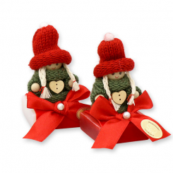 Sheep milk soap 35g decorated with a gnome, Classic/pomegranate 