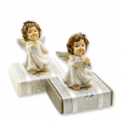 Sheep milk soap 35g decorated with an angel, Classic/christmas rose silver 