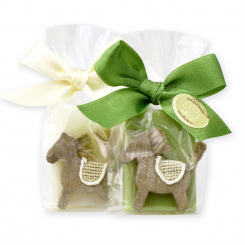 Sheep milk guest soap 25g decorated with a horse in a cellophane, Classic/verbena 