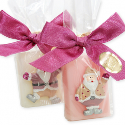 Sheep milk guest soap decorated with santa in a cellophane, Classic/peony 