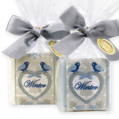 Sheep milk soap 35g decorated with a christmas ribbon in a cellophane, Classic/forget-me-not 