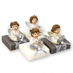 Sheep milk soap 35g decorated with an angel, Classic/christmas rose silver 