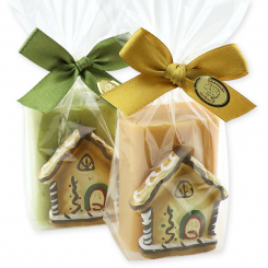 Sheep milk soap 100g decorated with a gingerbread house in a cellophane, Verbena/quince 