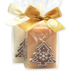 Sheep milk soap 100g decorated with gingerbread tree in a cellophane, Classic/quince 