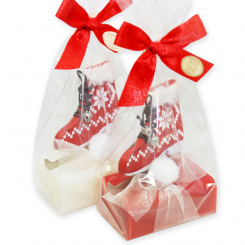 Sheep milk soap 100g decorated with ice skates in a cellophane, Classic/pomegranate 