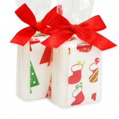 Sheep milk soap 100g decorated with a christmas ribbon in a cellophane, Classic 