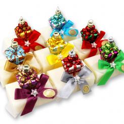 Sheep milk soap 100g decorated with a glass christmas hanger present, Classic 