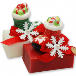 Schafmilchseife eckig 100g dekoriert mit Stiefel, Classic/Granatapfel 